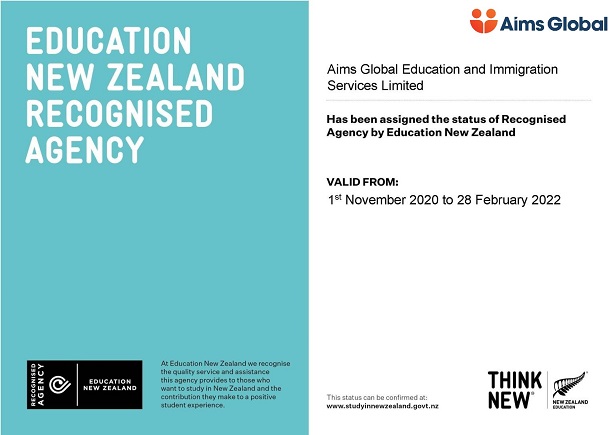 Aims Global Immigration Advisers is an Education New Zealand Recognised Agency Aims Global Immigration Advisers is an Education New Zealand Recognised Agency